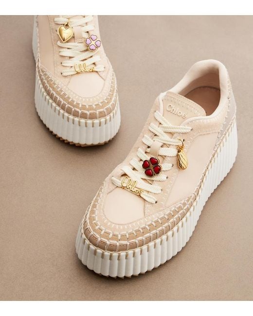 Chloé White Nama Suede And Leather Platform Sneakers