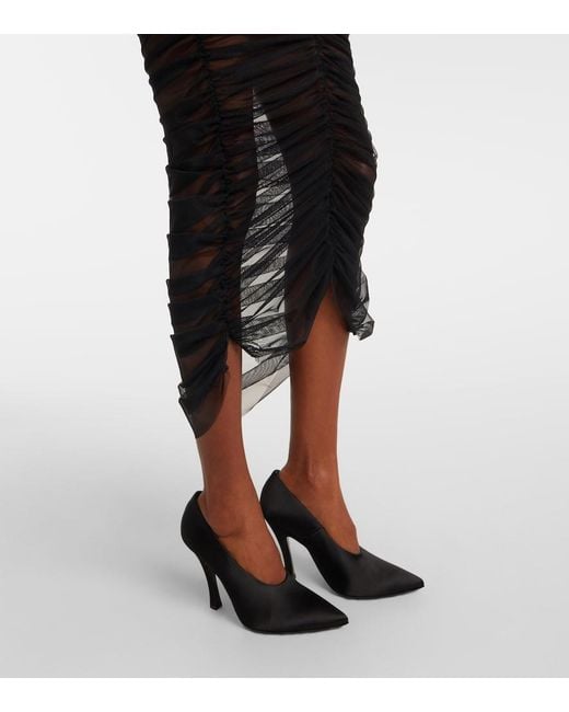 Nensi Dojaka Black Sheer Ruched Mesh Midi Skirt