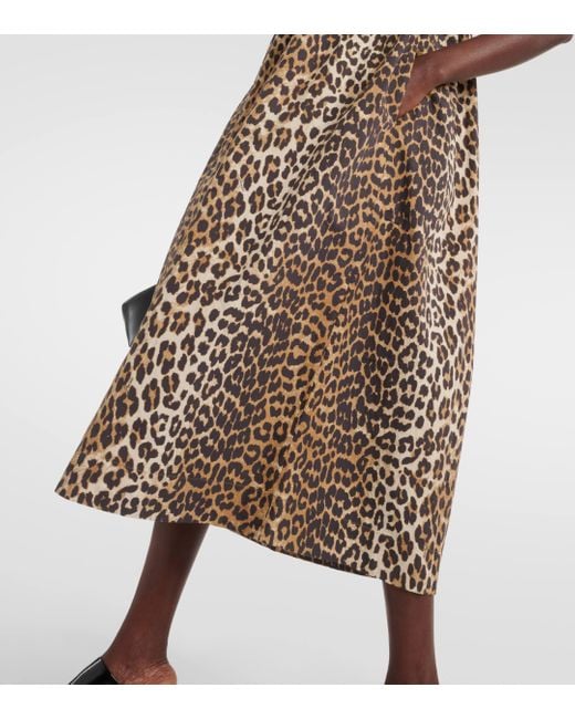Robe midi en coton a motif leopard Ganni en coloris Natural