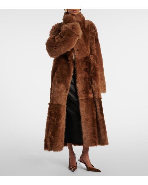 Nour Hammour Brown Marlene Leather And Shearling Coat