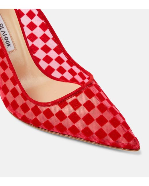 Manolo Blahnik Red Bbla 105 Checked Leather-trimmed Pumps