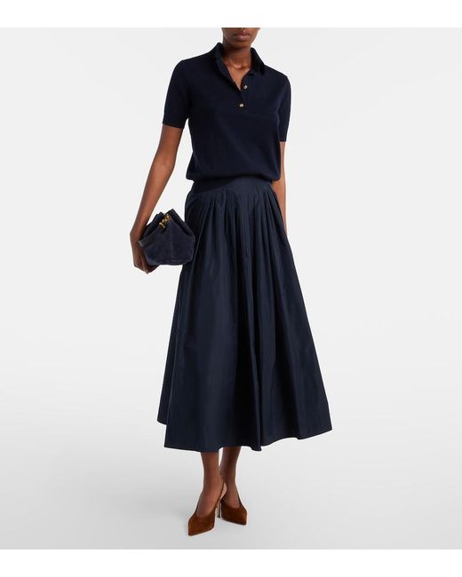 Max Mara Blue Cotton, Silk, And Cashmere Polo Sweater