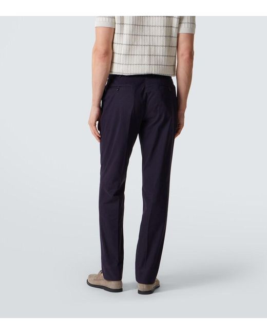 Brioni Blue Pienza Cotton-Blend Straight Pants for men