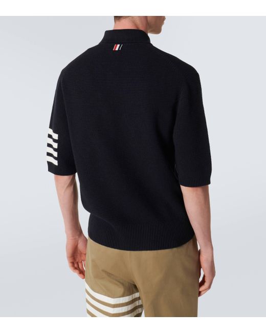 Thom Browne Blue 4-bar Linen And Cotton Polo Shirt for men