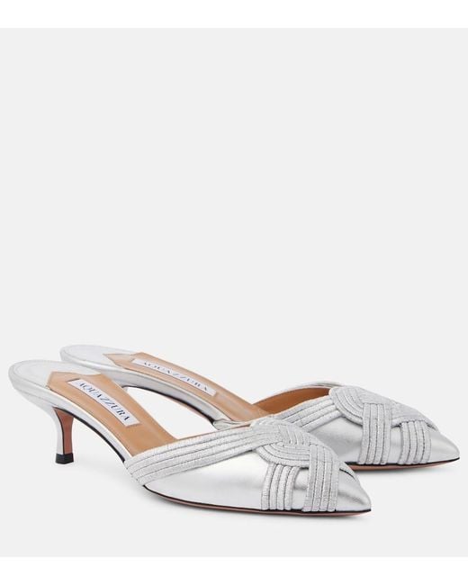 Aquazzura White Felix 50 Leather Mules