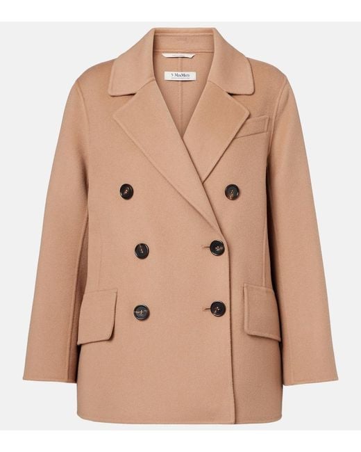 Max Mara Natural Lukas Double-Breasted Virgin Wool Peacoat