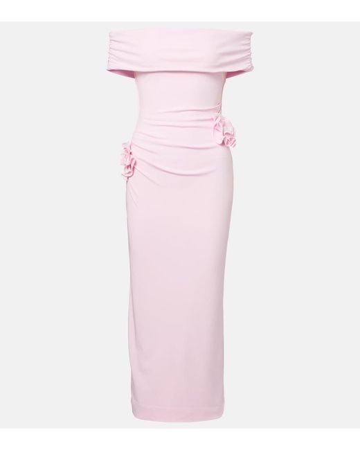 Roland Mouret Pink Floral-Applique Jersey Midi Dress