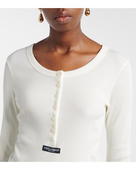 Dolce & Gabbana White Ribbed Cotton Henley Shirt