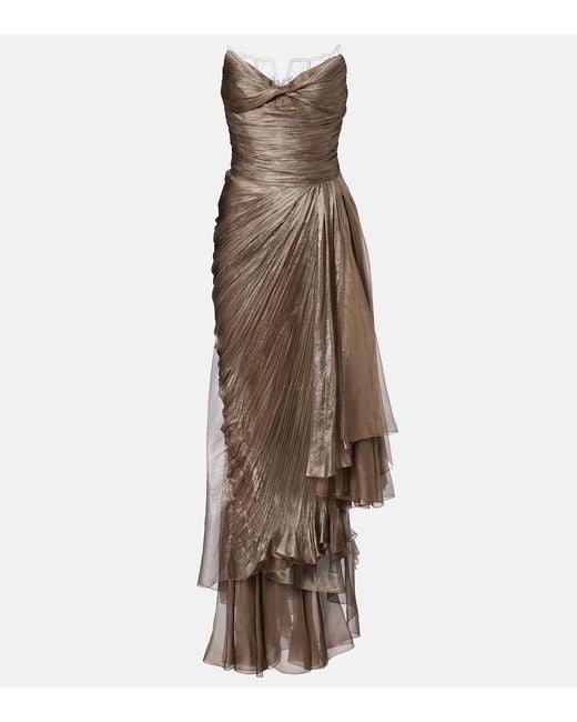 Maria Lucia Hohan Brown Jolie Lace-Trimmed Silk Bustier Dress