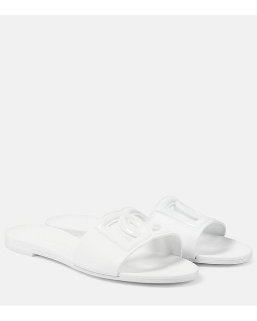 Dolce & Gabbana White Dg Cutout Rubber Slides
