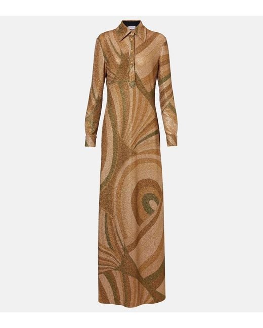 Emilio Pucci Natural Iride Lame Jersey Shirt Dress