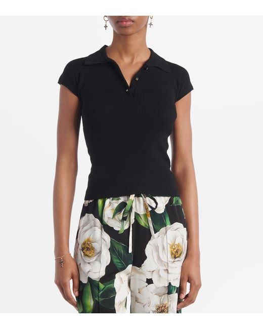 Dolce & Gabbana Black Ribbed-Knit Polo Shirt