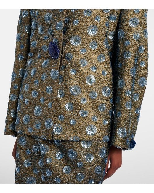 JACQUES WEI Green Floral Sequined Oversized Jacket