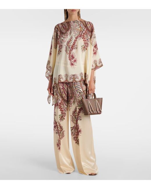 Etro Multicolor Printed Silk Crepe De Chine Poncho