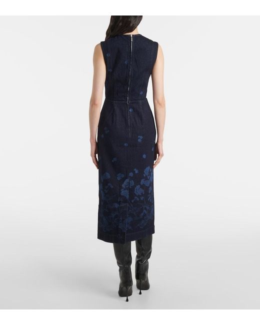 Erdem Blue Floral Denim Midi Dress