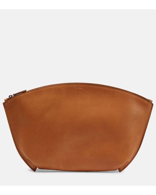The Row Brown Dante Small Leather Clutch