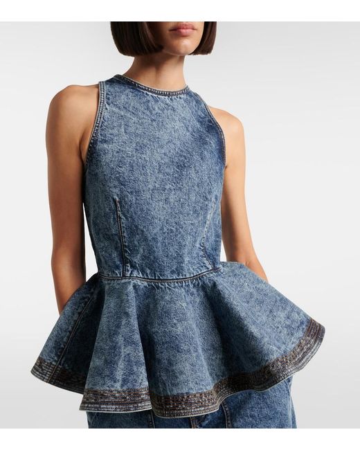 Alaïa Blue Peplum Denim Top