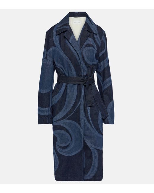 Dries Van Noten Blue Embroidered Denim Coat