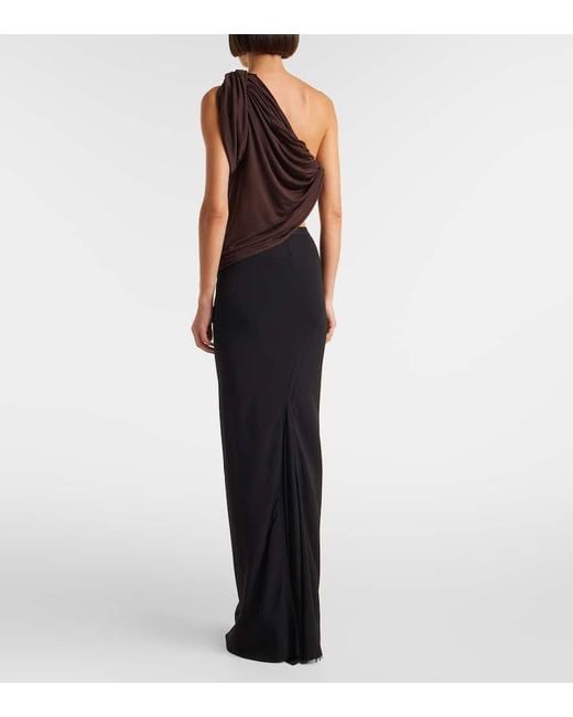 Rick Owens Brown Draped Knitted One-Shoulder Top