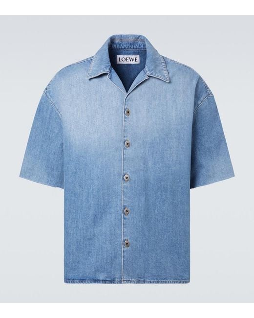 Loewe Blue Anagram Denim Bowling Shirt for men