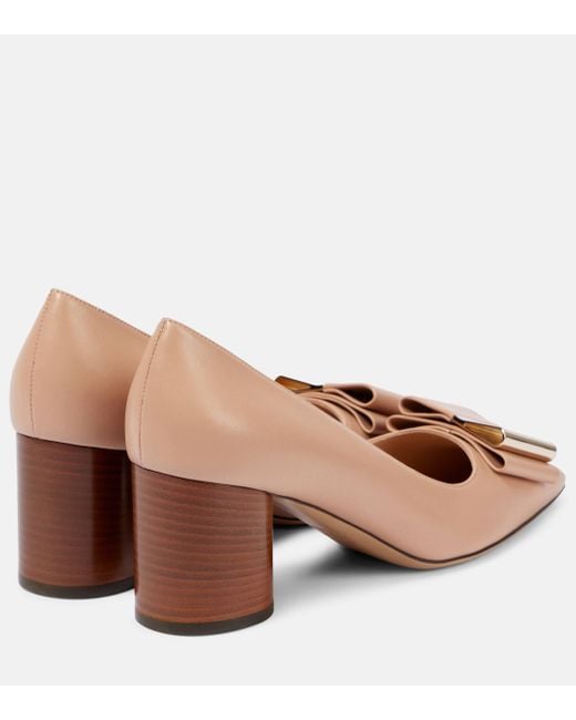 Ferragamo Brown Lena Bow-Detail Leather Pumps