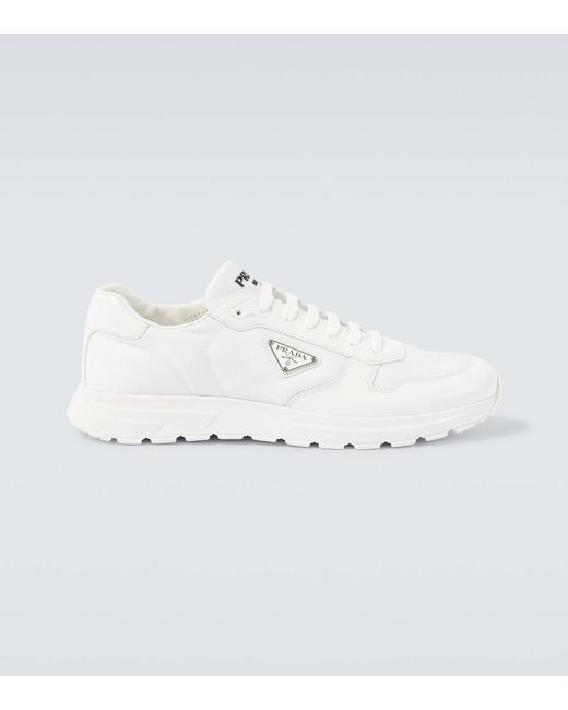 Prada White Logo Leather-Trimmed Sneakers for men