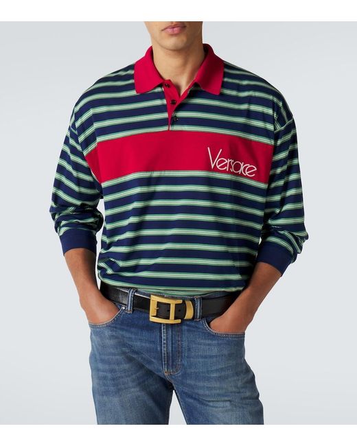 Versace Blue Striped Cotton Jersey Polo Shirt for men