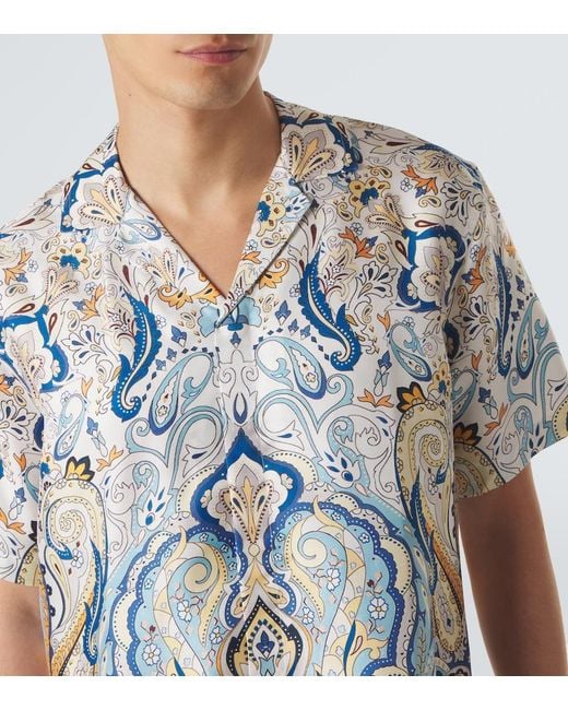 Orlebar Brown Blue Maitan Paisley Silk Shirt for men
