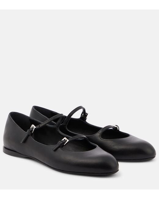 Max Mara Black Circus Leather Mary Jane Flats