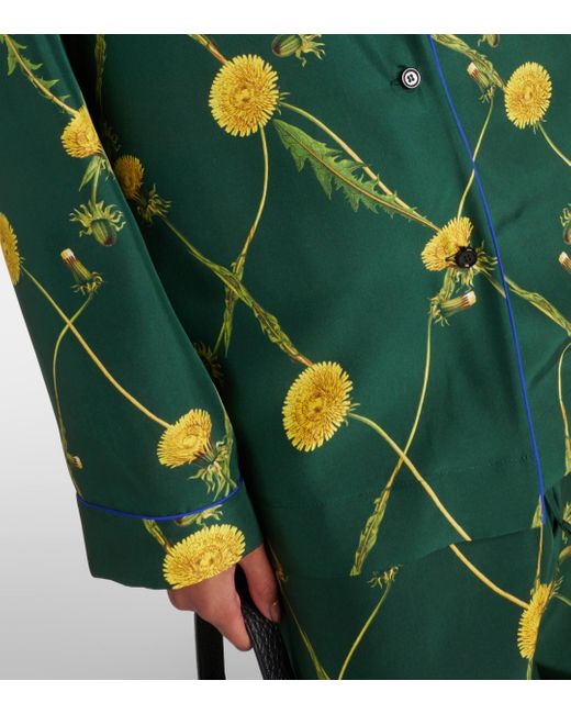 Burberry Green Floral Silk Poplin Pajama Shirt