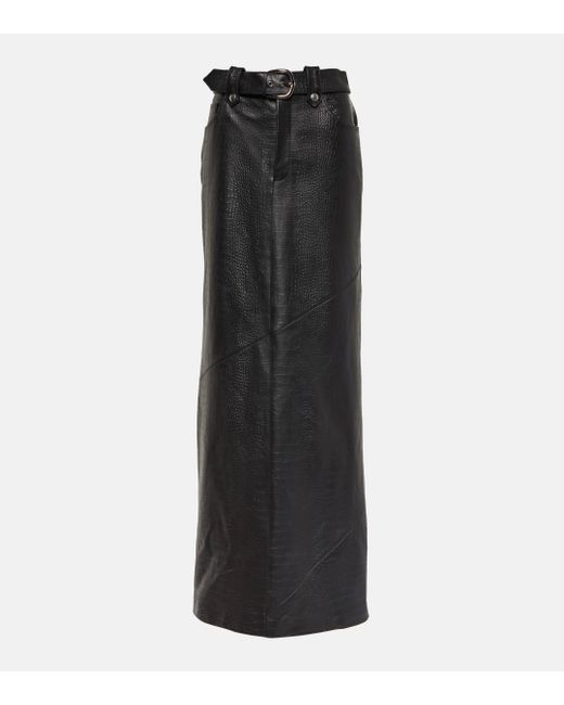 Alessandra Rich Black Mock-croc Leather Maxi Skirt