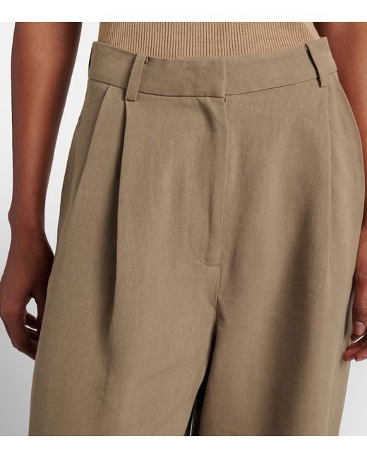 Frankie Shop Natural Marfa Pleated Wide-Leg Pants