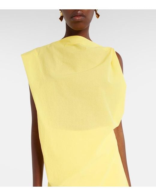 Jacquemus Yellow Drap Cotton-Blend Poplin Midi Dress