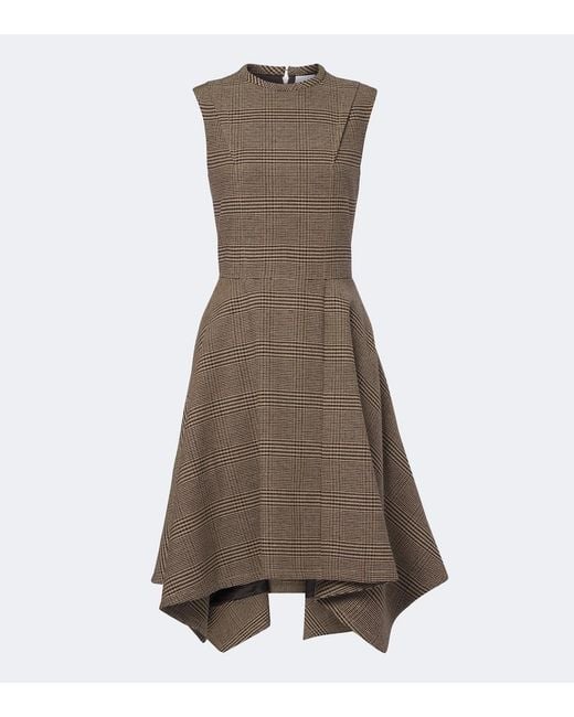 Patou Brown Asymmetric Prince Of Wales Midi Dress