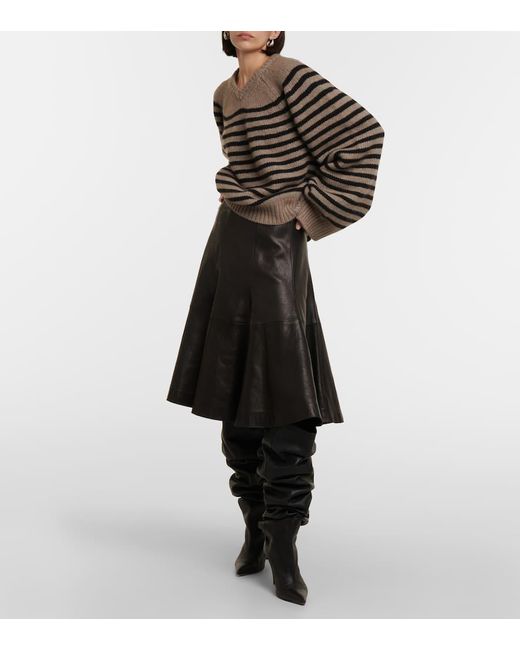 Khaite Black The Lennox Leather Midi Skirt