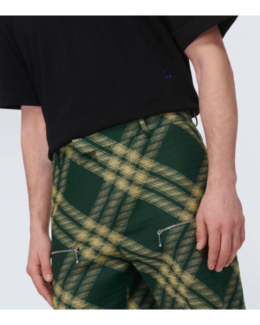 Burberry Green Checked Wool Twill Straight Pants for men