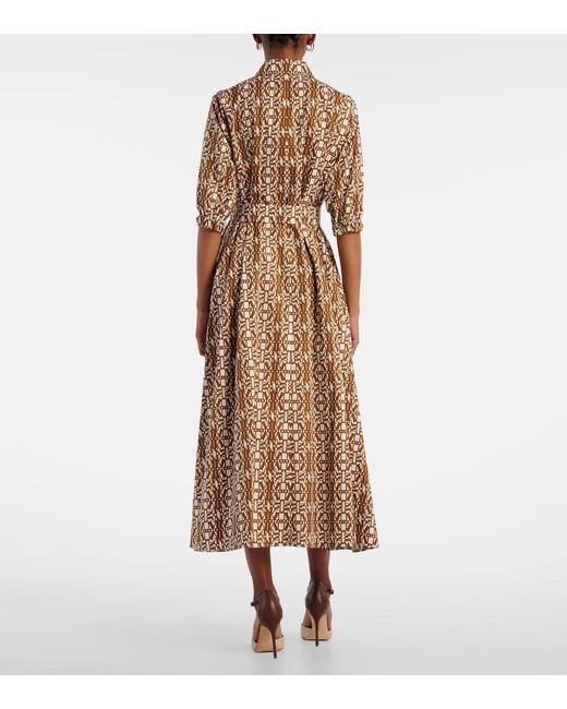 Max Mara Natural Luxgi Belted Printed Cotton Midi Dress