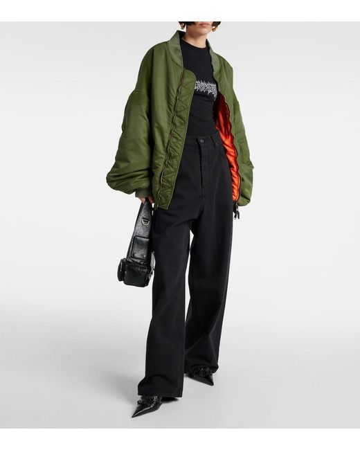 Balenciaga Green Off Shoulder Technical Bomber Jacket