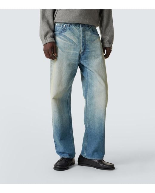 Auralee Blue Faded Wide-Leg Jeans for men