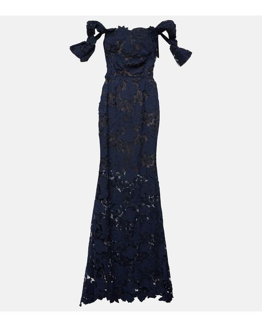 Vestido de fiesta de encaje guipur Oscar de la Renta de color Blue