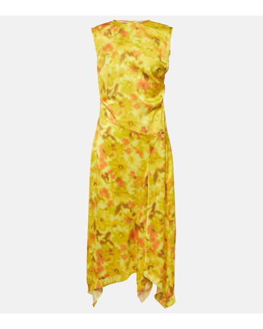 Acne Yellow Floral Midi Dress