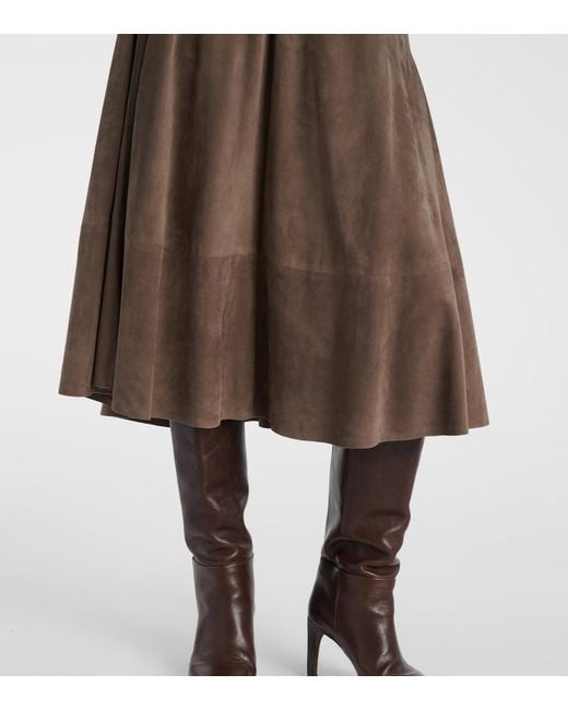 Brunello Cucinelli Brown Suede Midi Skirt