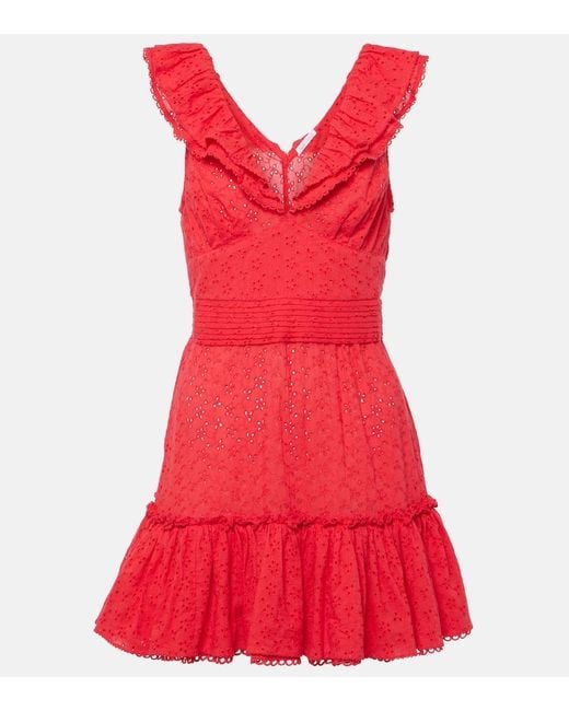 Poupette Red Bruna Ruffled Cotton Minidress
