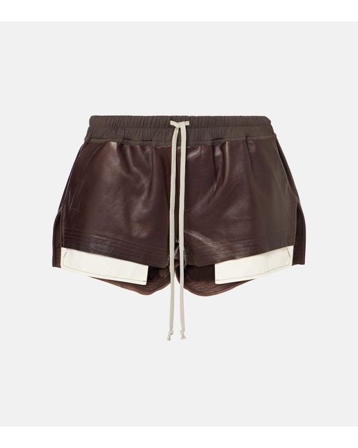 Rick Owens Brown High-Rise Leather Shorts