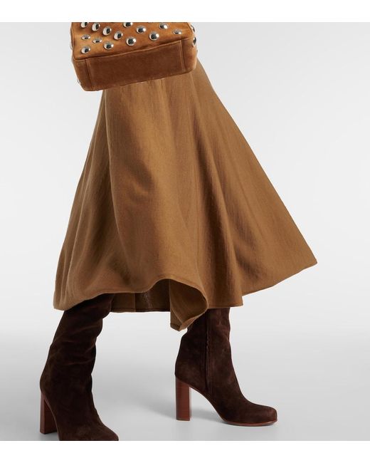 Khaite Brown Mayu Knitted Wool Midi Skirt