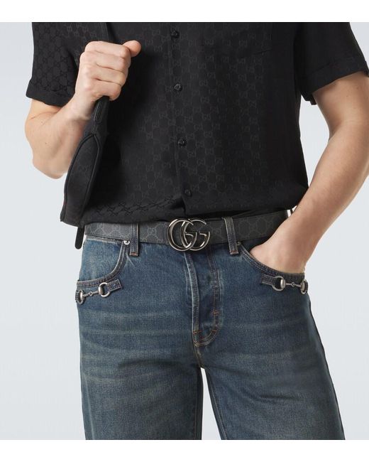 Gucci Black Gg Marmont Reversible Leather Belt for men