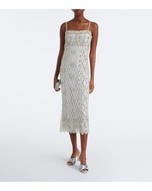 Costarellos White Leona Beaded Lace Cocktail Dress