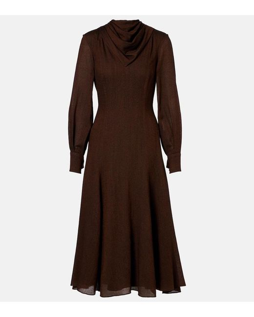 Emilia Wickstead Brown Avara Draped Wool Twill Midi Dress