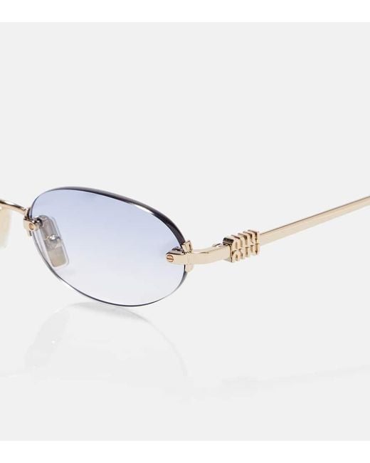 Occhiali Da Sole Ovali Con Logo di Miu Miu in Blue