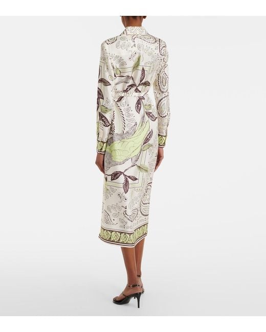 Tory Burch White Belted Printed Silk Midi Dress